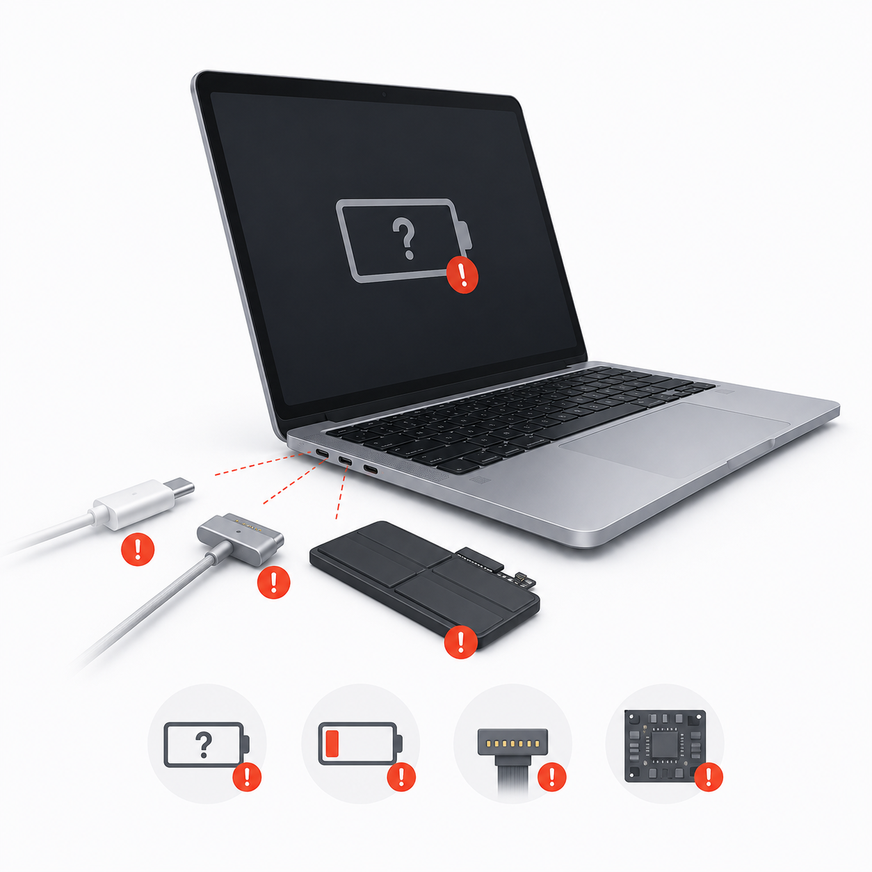 MacBook Air M1 / M2 / M3 не видит аккумулятор — диагностика в Харькове