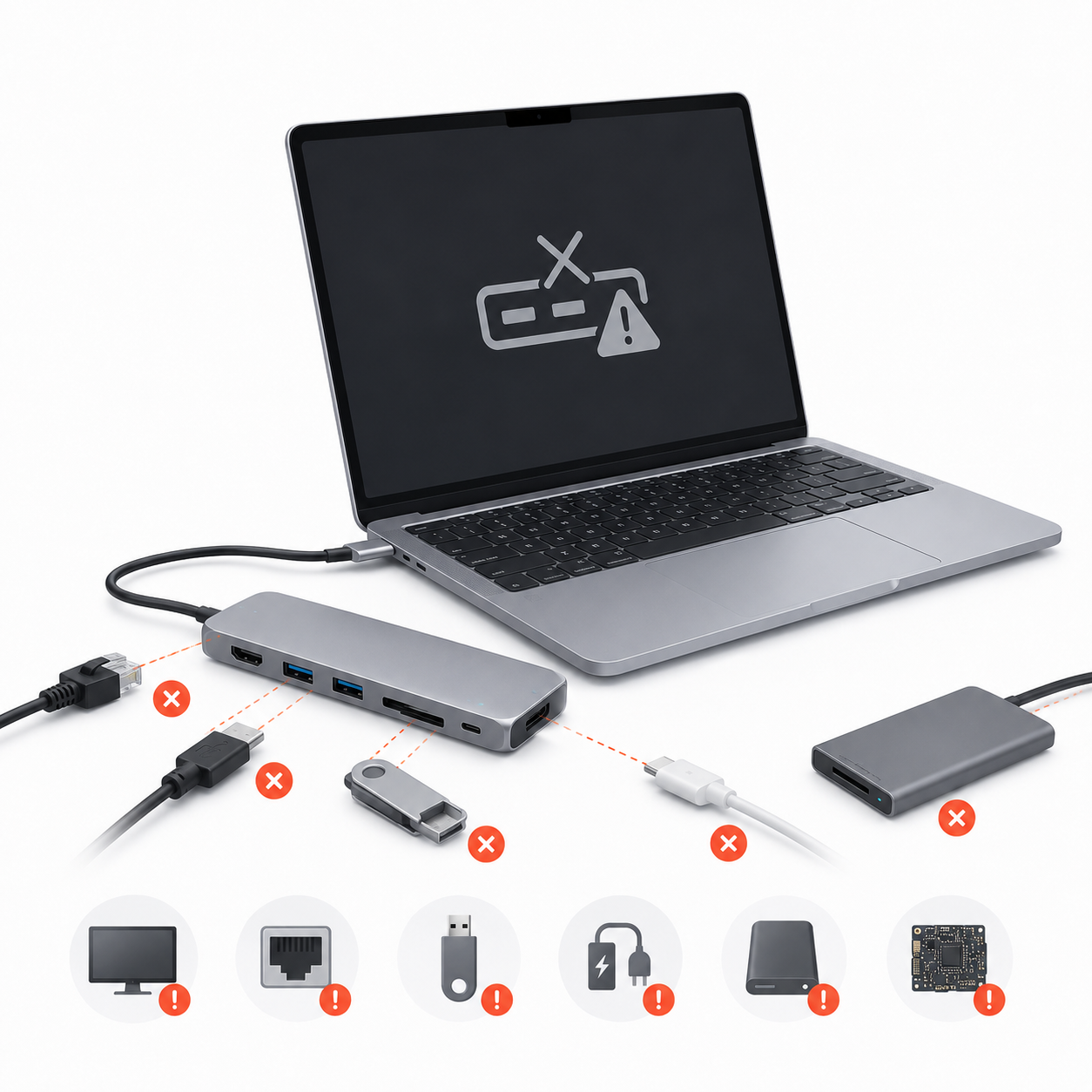 MacBook Pro Retina / Intel не работает USB‑C хаб или док-станция — диагностика в Харькове