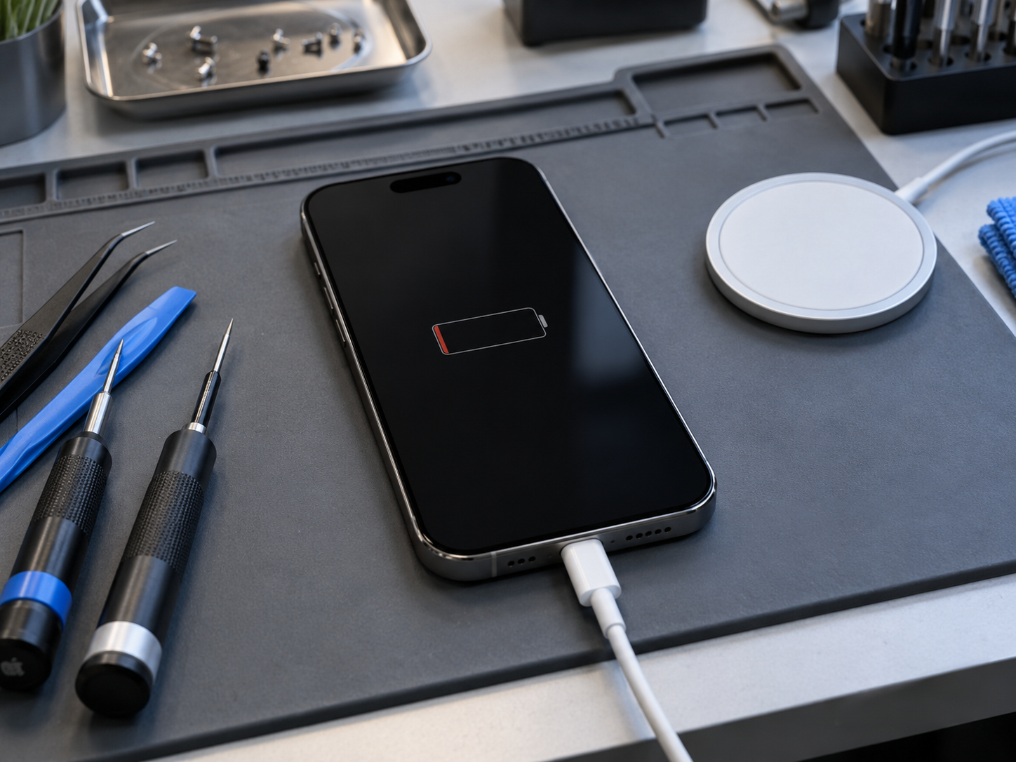 iPhone 15 не заряжается — диагностика USB-C MagSafe и цепей питания